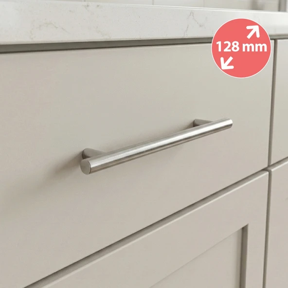 Alüminyum Paslanmaz İnox 128 mm Mobilya Boy Kulp Çap: 12 mm ürün görseli 1