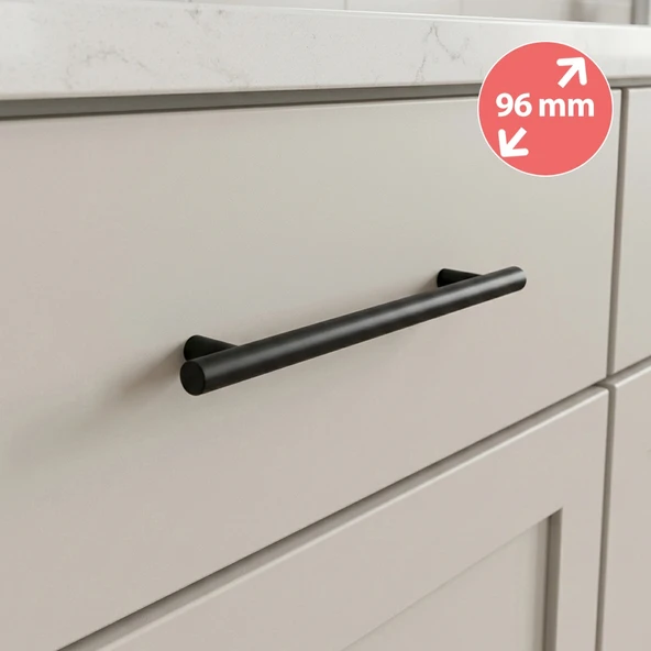 Alüminyum Paslanmaz Mat Siyah 96 mm Mobilya Kulp Çap :12 mm ürün görseli 1