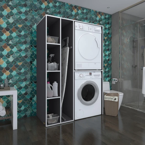 Kenzlife çamaşır-kurutma makinesi dolabı alyusha sol gri 180*120*60 banyo kapaksız arkalıksız ürün görseli 1