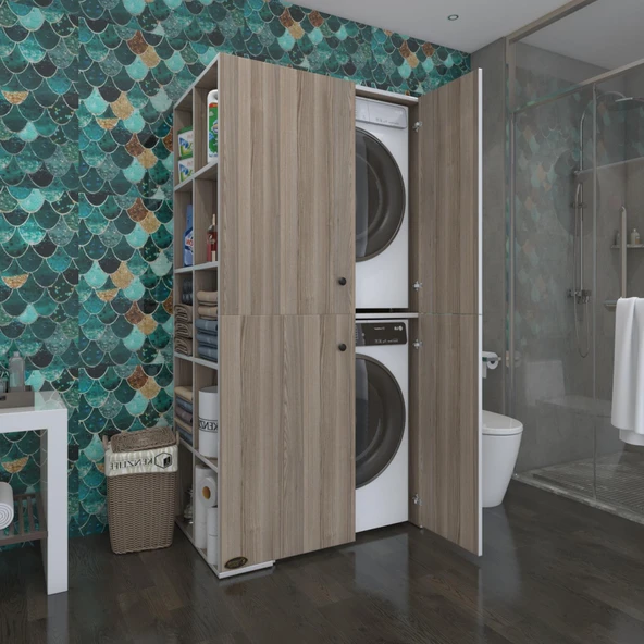 Kenzlife çamaşır-kurutma makinesi dolabı kapaklı fedyenka sol crd 180*090*60 banyo arkalıksız ürün görseli 1