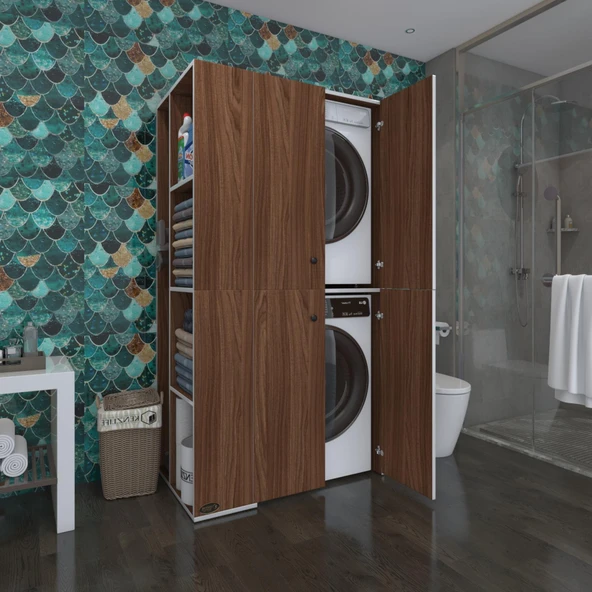 Kenzlife çamaşır-kurutma makinesi dolabı kapaklı foka sol cvz 180*090*60 banyo arkalıksız ürün görseli 1