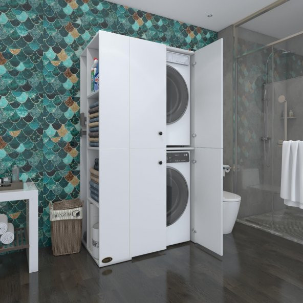 Kenzlife çamaşır-kurutma makinesi dolabı kapaklı foka sol byz 180x090x60 banyo arkalıksız ürün görseli 1