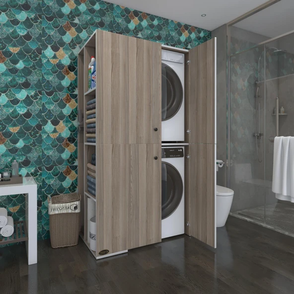 Kenzlife çamaşır-kurutma makinesi dolabı kapaklı foka sol crd 180*090*60 banyo arkalıksız ürün görseli 1