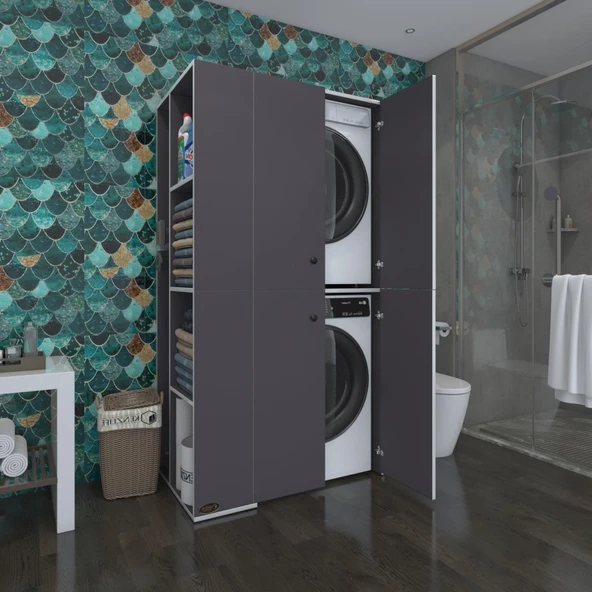 Kenzlife çamaşır-kurutma makinesi dolabı kapaklı foka sol gri 180*090*60 banyo arkalıksız ürün görseli 1