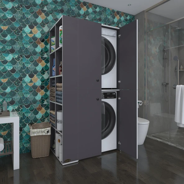 Kenzlife çamaşır-kurutma makinesi dolabı kapaklı fedyenka sol gri 180*090*60 banyo arkalıksız ürün görseli 1