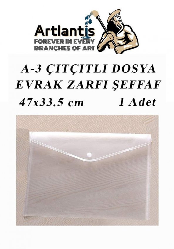 A3 Çıtçıtlı Dosya Şeffaf 1 Adet A-3 Çıtçıtlı Zarf Dosya Transparan 47x33.5 cm Büyük Boy Çıtçıtlı Dosya ürün görseli 1