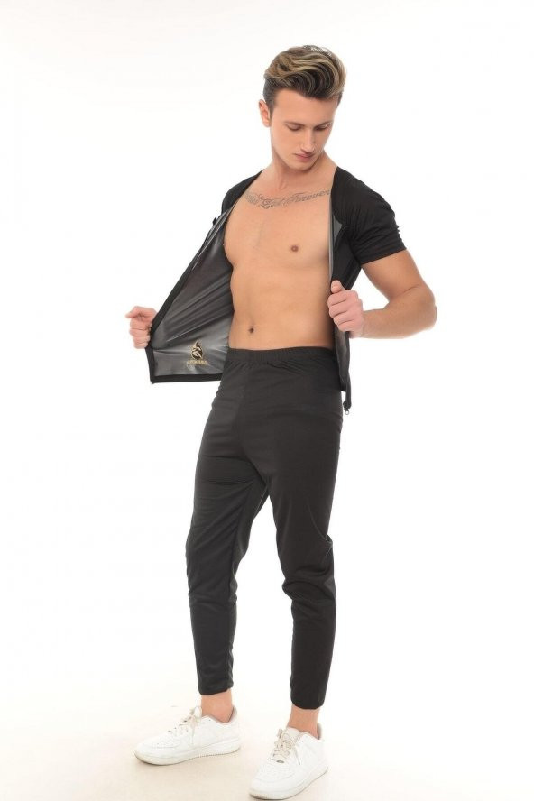SAUNA SUIT Unisex Orijinal Termal Sauna Alt Üst Fermuarlı Kısa Kollu Tayt Terleme Eşofman Takımı ürün görseli 1