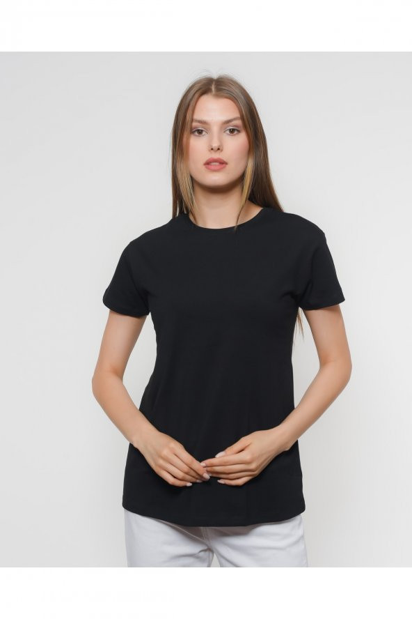 REYNEV 100pamuk Bisiklet Yaka Basic Örme Rahat Kalıp Unisex Oversize Siyah T-shirt ürün görseli 1