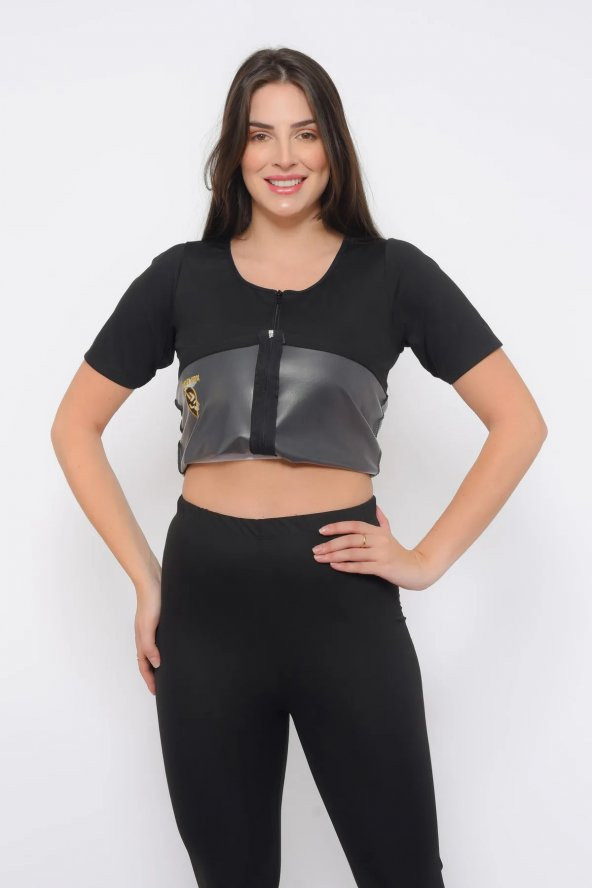 SAUNA SUIT Kadın Zayıflama Incelme Yağ Yakma Termal Terleten Tayt Ve Fermuarlı Takım ürün görseli 1