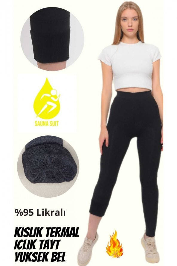 SAUNA SUIT Unisex Kışlık Sıcak Tutan Termal Likralı Gunluk Esnek Konforlu Içlik Siyah Tayt ürün görseli 1