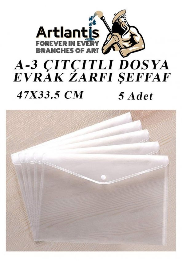 A3 Çıtçıtlı Dosya Şeffaf 5 Adet A-3 Çıtçıtlı Zarf Dosya Transparan 47x33.5 cm Büyük Boy Çıtçıtlı Dosya ürün görseli 1