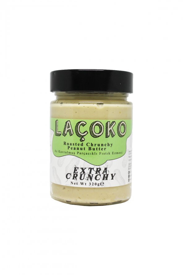 Laçoko Şekersiz Katkısız Glutensiz Vegan Az Kavrulmuş Çiğ Parçacıklı Extra Crunchy Fıstık Ezmesi 320 G ürün görseli 1
