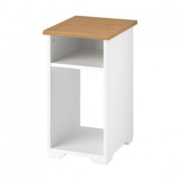 Bölmeli Yan Sehpa MeridyenDukkan Beyaz Renk 40x32 cm Meşe Görünüm-Açık Raf Sistemi ürün görseli 1