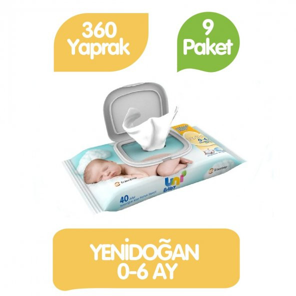 Uni Baby Islak Mendil Yenidoğan 9'lu 40*9 360 Yaprak ürün görseli 1