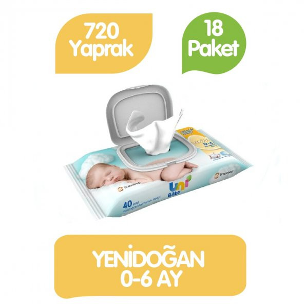 Uni Baby Islak Mendil Yenidoğan 18'li 40*18 720 Yaprak ürün görseli 1