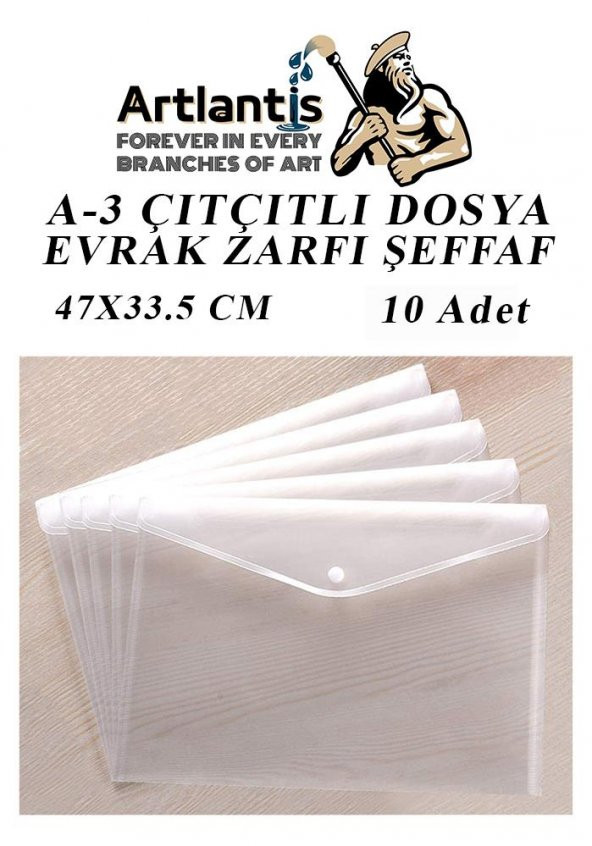 A3 Çıtçıtlı Dosya Şeffaf 10 Adet A-3 Çıtçıtlı Zarf Dosya Transparan 47x33.5 cm Büyük Boy Çıtçıtlı Dosya ürün görseli 1