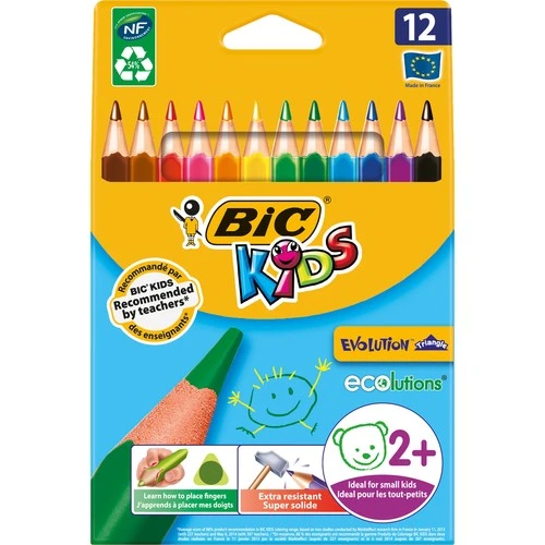 Bic Kids Evolution Üçgen Jumbo Kuru Boya Kalemi 12'li Kutu ürün görseli 1