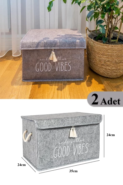 2 Adet Keçe Kapaklı Çok Amaçlı Mini Kutu Gri 35x24x24 cm ürün görseli 1
