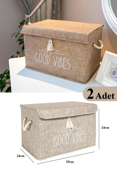 2 Adet Keçe Kapaklı Çok Amaçlı Mini Kutu Bej 35x24x24 cm ürün görseli 1