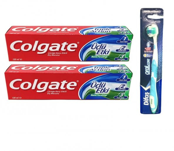 Diş Macunu 100 ml Üçlü Etki  2 Adet + Difaş Oralcare Diş Fırçası 1 Adet ürün görseli 1