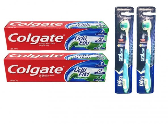Diş Macunu 100 ml Üçlü Etki  2 Adet + Difaş Oralcare Diş Fırçası 2 Adet ürün görseli 1