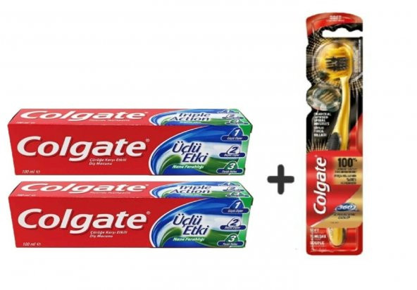 Colgate Üçlü Etki Diş Macunu 2lİ Paket 100 Ml + 1 Adet 360 Gold Siyah Diş Fırçası ürün görseli 1