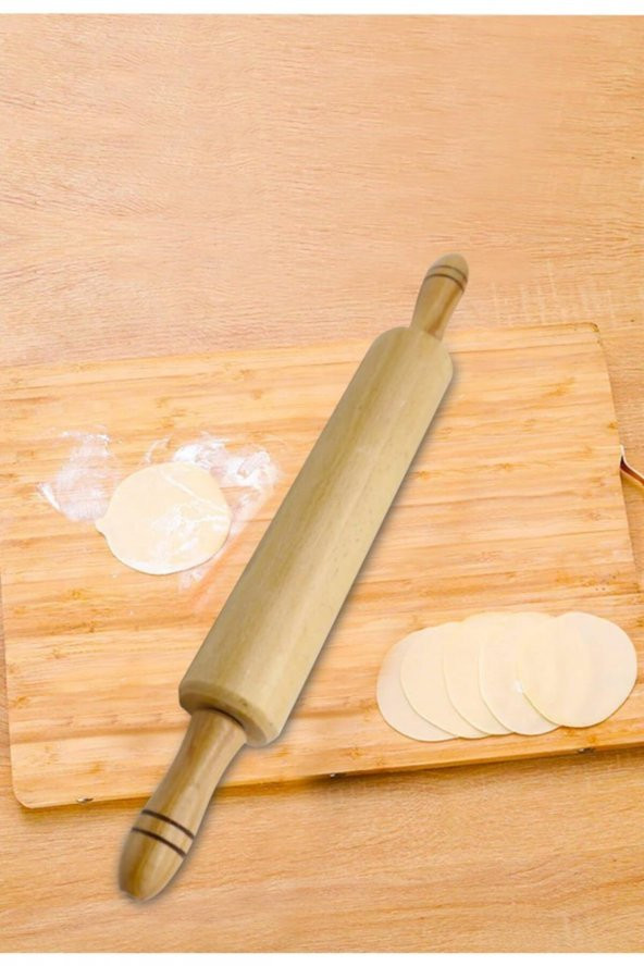 Büyük Boy Döner Mekanizmalı Doğal Ahşap Merdane 50 cm Hamur Açma ürün görseli 1