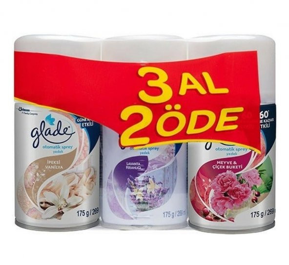 Glade Otomatik Sprey İpeksi Vanilya + Lavanta Ferahlığı + Meyve & Çiçek Buketi Yedek 3 x 269 ML ürün görseli 1