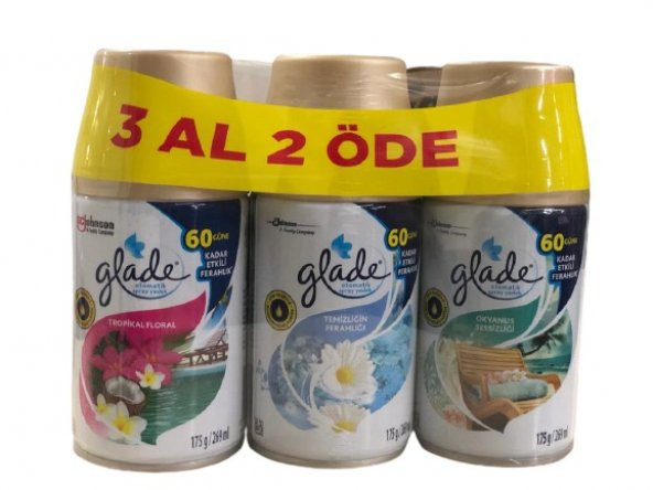 Glade Otomatik Sprey Oda Kokusu Tropikal Floral+ Temizliğin Ferahlığı+ Okyanus Sessizliği 3 X 269 Ml ürün görseli 1