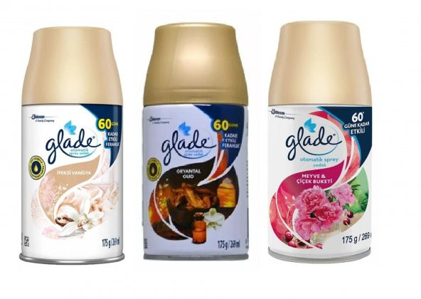 Glade Otomatik Sprey Oda Kokusu İpeksi Vanilya + Oryantal Oud +  Meyve & Çiçek Buketi  3 x 269 Ml ürün görseli 1