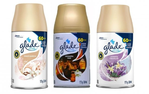 Glade Otomatik Sprey Oda Kokusu İpeksi Vanilya + Oryantal Oud + Lavanta Ferahlığı 3 x 269 Ml ürün görseli 1