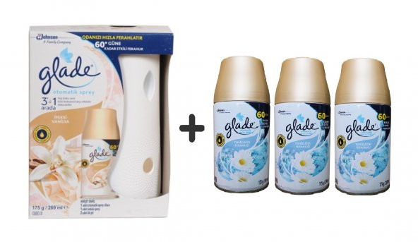 Glade Otomatik Sprey +  Ipeksi Vanilya  269  Ml +Temizliğin Ferahlığı  + 3 X 269  Ml ürün görseli 1