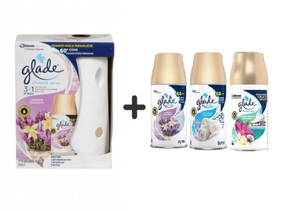 Glade Otomatik Sistem+ Lavanta Ferahlığı+ Lavanta x Temiz Çarşaf Ferahlığıx Tropikal Floral 3x269ml ürün görseli 1