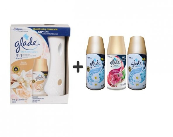 Glade Otomatik Sprey + Ipeksi Vanilya+ Temizliğin Ferahlığı x Meyve& Çiçek x Temizliğin Ferahlı 3x269Ml ürün görseli 1