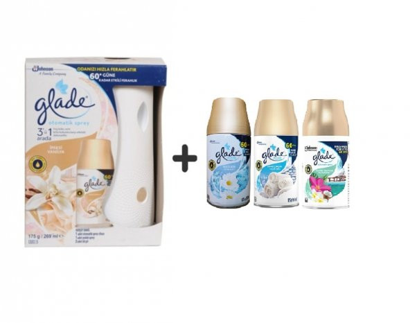Glade Otomatik Sprey+ İpeksi Vanilya+Temizliğin Ferahlığıx Temiz Çarşaf Ferahlığıx Tropikal 3x269ml ürün görseli 1