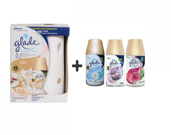Glade Otomatik Sprey + İpeksi Vanilya +Temizliğin Ferahlı x Lavanta x Meyve& Çiçek Buketi 3 X 269 Ml ürün görseli 1
