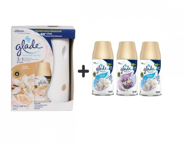 Glade Otomatik Sprey+ İpeksi Vanilya+ Temiz Çarşaf Ferahlı x Lavanta x Temiz Çarşaf Ferahlı 3x269ml ürün görseli 1