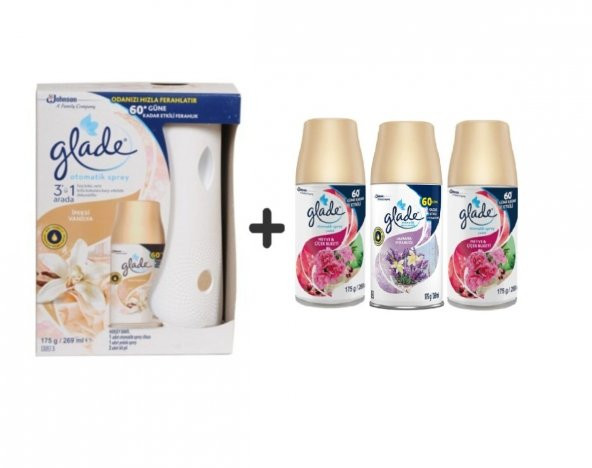 Glade Otomatik Sprey+ İpeksi Vanilya + Meyve& Çiçek Buketi x Lavanta x Meyve& Çiçek Buketi 3x269 Ml ürün görseli 1