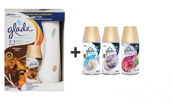 Glade Otomatik Sprey x Oryantal Oud x Temiz Çarşaf x Lavanta Ferahlığı x Meyve& Çiçek Buketi 3x269Ml ürün görseli 1