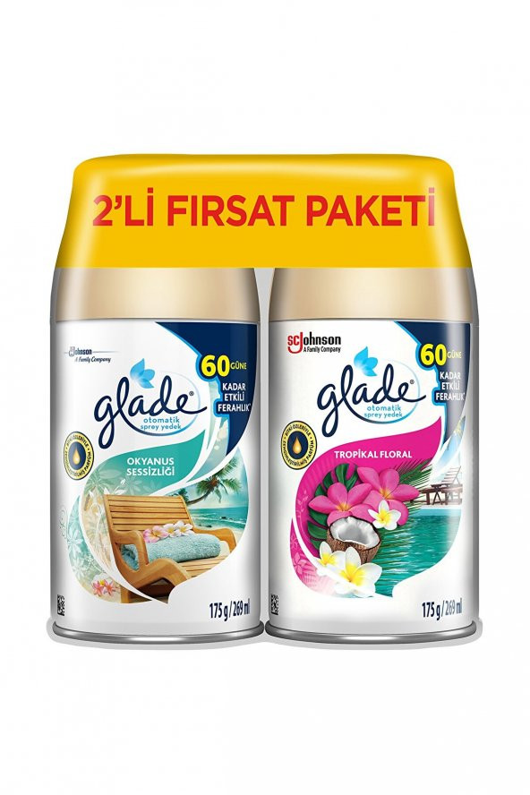 Glade Oda Kokusu, Otomatik Sprey Yedek Bahar Kokusu Okyanus Sessizliği ve Tropikal Floral 2 Adet  x 269ml ürün görseli 1