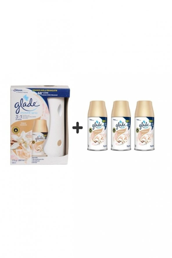 Glade Oda Parfümü Otomatik Makine +Sprey 60 Güne Kadar Etkili +  Vanilya İpeksi  Yedek 3 Adet x 269 Ml ürün görseli 1