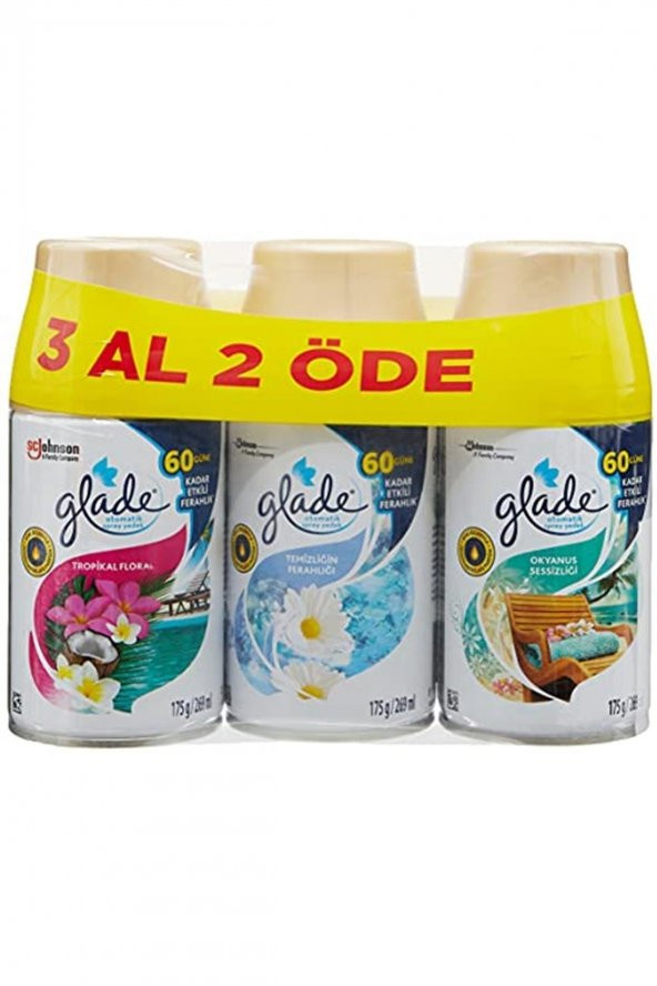 Glade Otomatik Sprey Temiz Çarşaf Ferahlığı + Okyanus Sessizliği + Temizliğin Ferahlığı 269ml 1 Pak ürün görseli 1