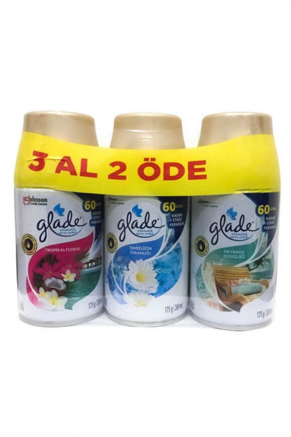 Glade Otomatik Yedek Oda Spreyi Tropikal Floral+temizliğin Ferahlığı+okyanus Sessizliği 3x269ml ürün görseli 1