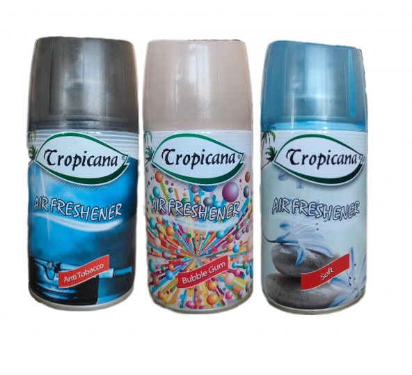 Tropicana Air Freshener Oda Kokusu Anti Tobacco + Buble Gum + Soft Koku Parfüm Spreyi 260 Mlx 3 Adet ürün görseli 1