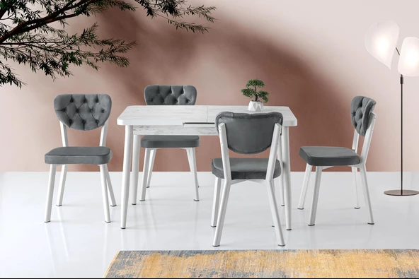 Silva Açılır  Masa Kristal +4 Adet Simge Metal Sandalye Takım ürün görseli 1