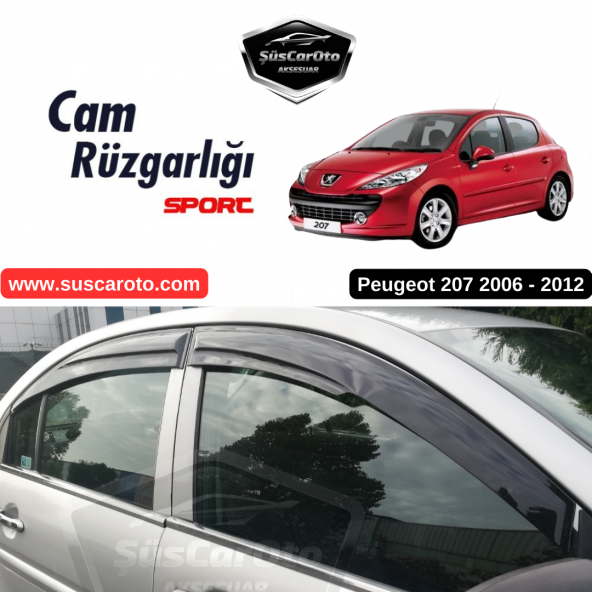 Peugeot 207 2006-2012 Uyumlu Mugen Cam Rüzgarlığı Seti Piano Black 4lü İthal ürün görseli 1