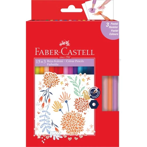 Faber Castell Kuru Boya Kalemi 15+3 Pastel Renk ürün görseli 1