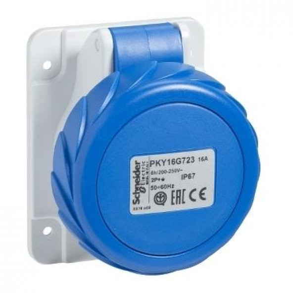 Schneider Electric PKY32G723, Düz Makina Prizi, 3x32 Amper, Monofaze, 2P+T, IP67, Hızlı Bağlantı ürün görseli 1