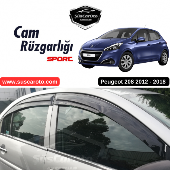 Peugeot 208 2012-2018 Uyumlu Mugen Cam Rüzgarlığı Seti Piano Black 4lü İthal ürün görseli 1
