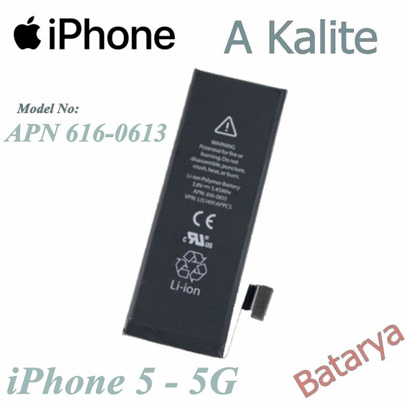 iphone 5 Batarya 5G Apn 616-0613 Batarya iphone 5 Batarya 5G Apn 616-0613 Uyumlu Yedek Batarya ürün görseli 1